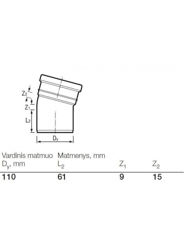 Lauko kanalizacijos alkūnė Wavin, Ø 110 mm, 15° 2