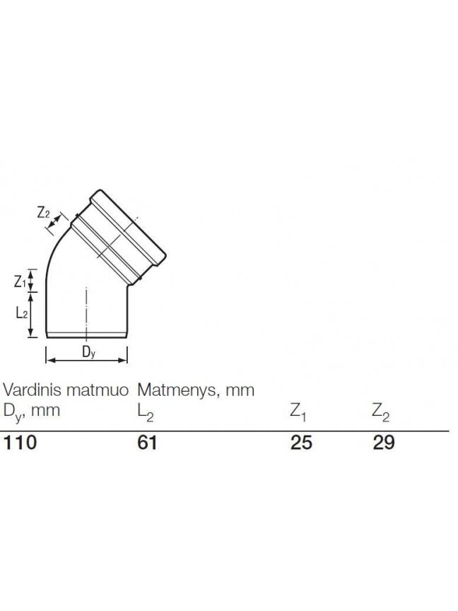 Lauko kanalizacijos alkūnė Wavin, Ø 110 mm, 45° 1
