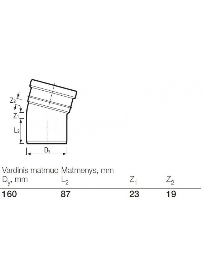 Lauko kanalizacijos alkūnė Wavin, Ø 160 mm, 15° 1 Lauko kanalizacijos alkūnė Wavin, Ø 160 mm, 15° 1