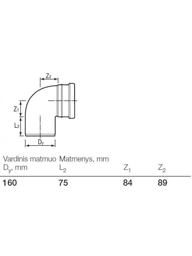 Lauko kanalizacijos alkūnė Wavin, Ø 160 mm, 88.5 ° 1 Lauko kanalizacijos alkūnė Wavin, Ø 160 mm, 88.5 ° 1