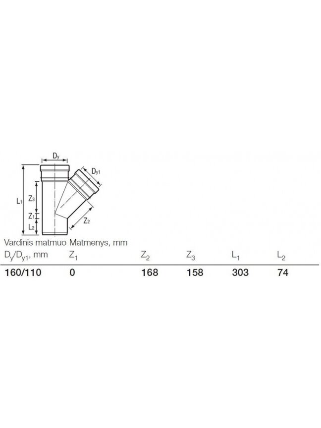 Lauko kanalizacijos trišakis Wavin, Ø 110 / 160 mm, 45° 1 Lauko kanalizacijos trišakis Wavin, Ø 110 / 160 mm, 45° 1