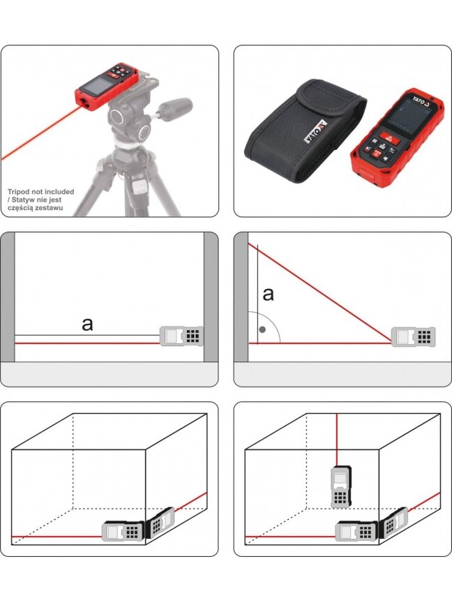Lazeris atstumui matuoti 0,2-40 m, +/-2mm Yato 4 Lazeris atstumui matuoti 0,2-40 m, +/-2mm Yato 4