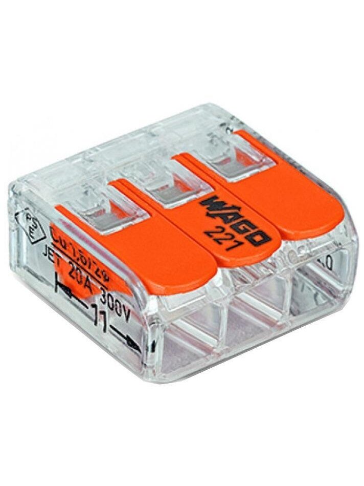 Laidų jungė Wago 221-413, 3 x 0,2–4 mm², 450 V, 20 vnt. Laidų jungė Wago 221-413, 3 x 0,2–4 mm², 450 V, 20 vnt.