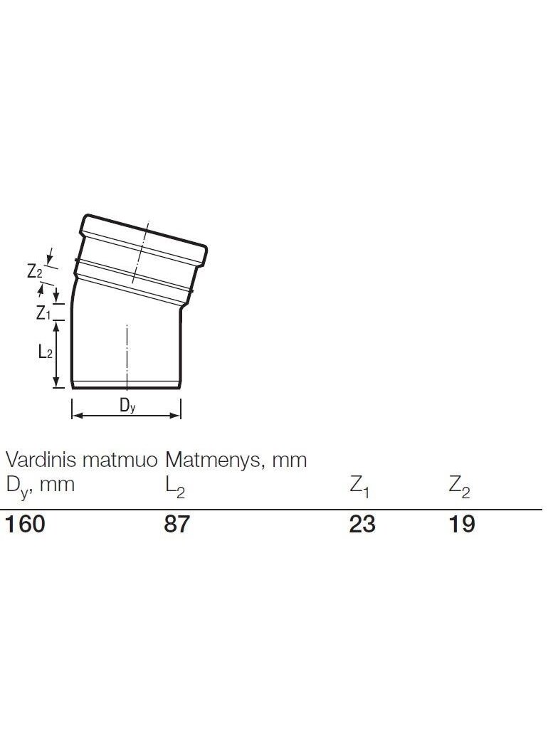 Lauko kanalizacijos alkūnė Wavin, Ø 160 mm, 15° 1 Lauko kanalizacijos alkūnė Wavin, Ø 160 mm, 15° 1