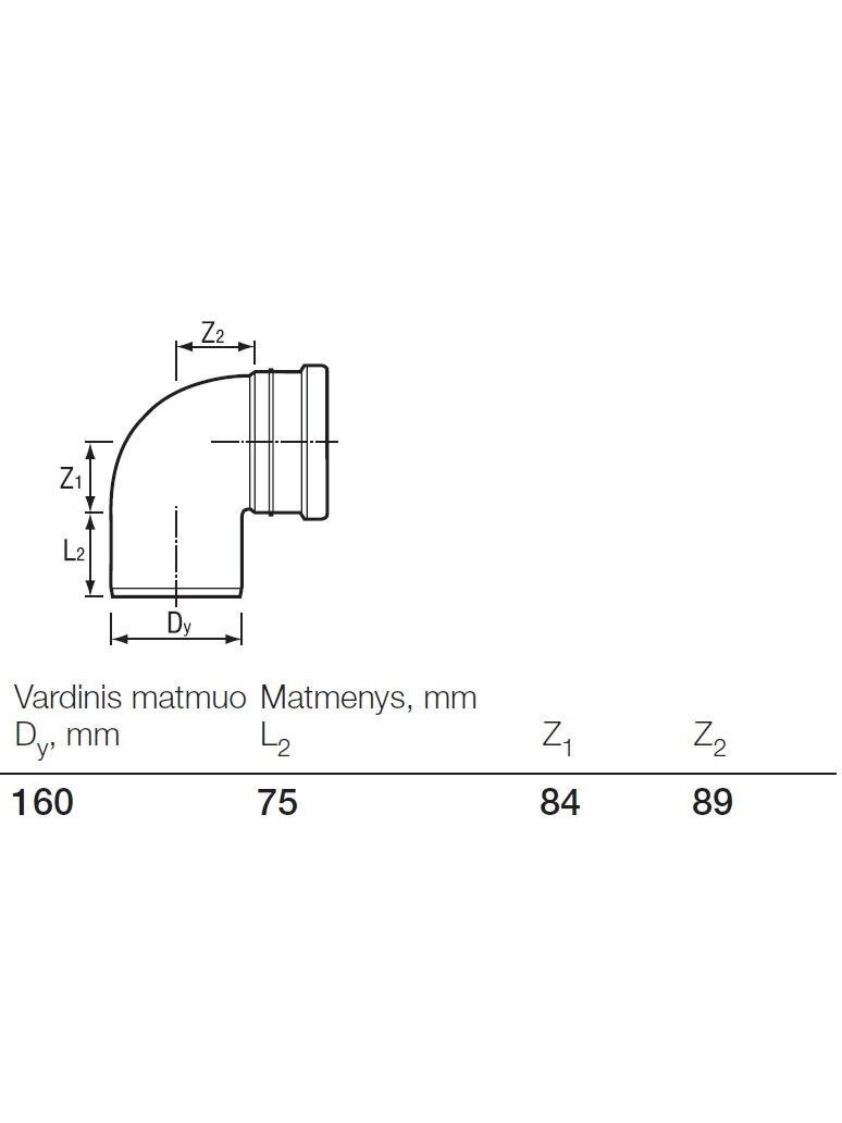 Lauko kanalizacijos alkūnė Wavin, Ø 160 mm, 88.5 ° 1 Lauko kanalizacijos alkūnė Wavin, Ø 160 mm, 88.5 ° 1
