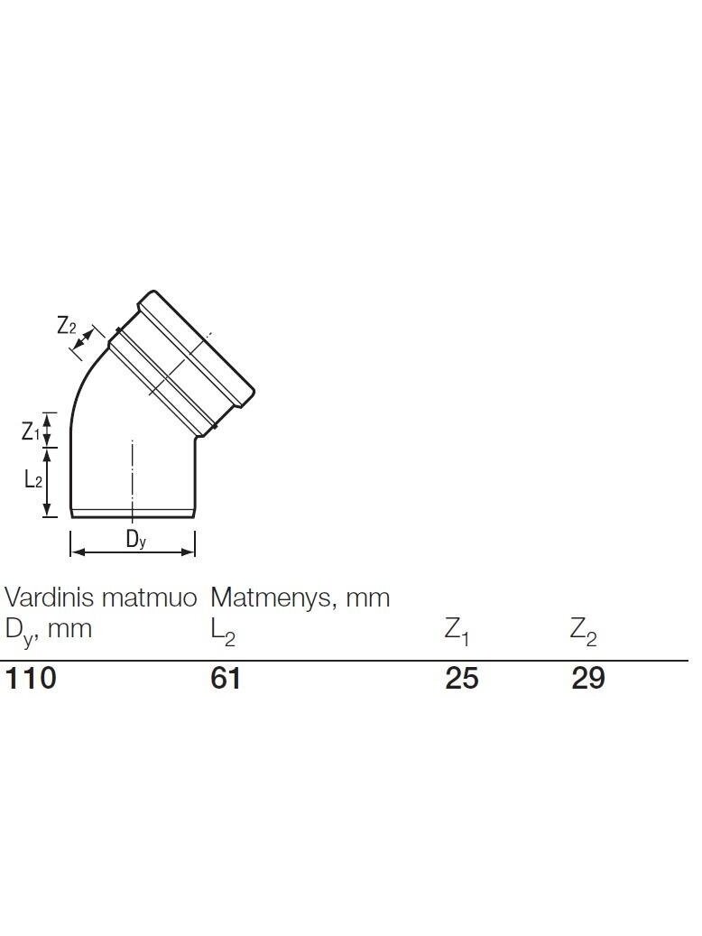 Lauko kanalizacijos alkūnė Wavin, Ø 110 mm, 45° 1 Lauko kanalizacijos alkūnė Wavin, Ø 110 mm, 45° 1