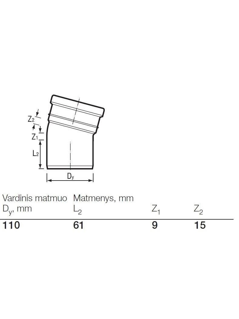 Lauko kanalizacijos alkūnė Wavin, Ø 110 mm, 15° 2