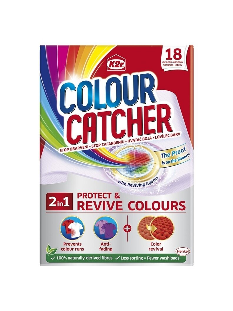 Lapeliai skalbimo mašinai K2R revive color 18vnt Lapeliai skalbimo mašinai K2R revive color 18vnt