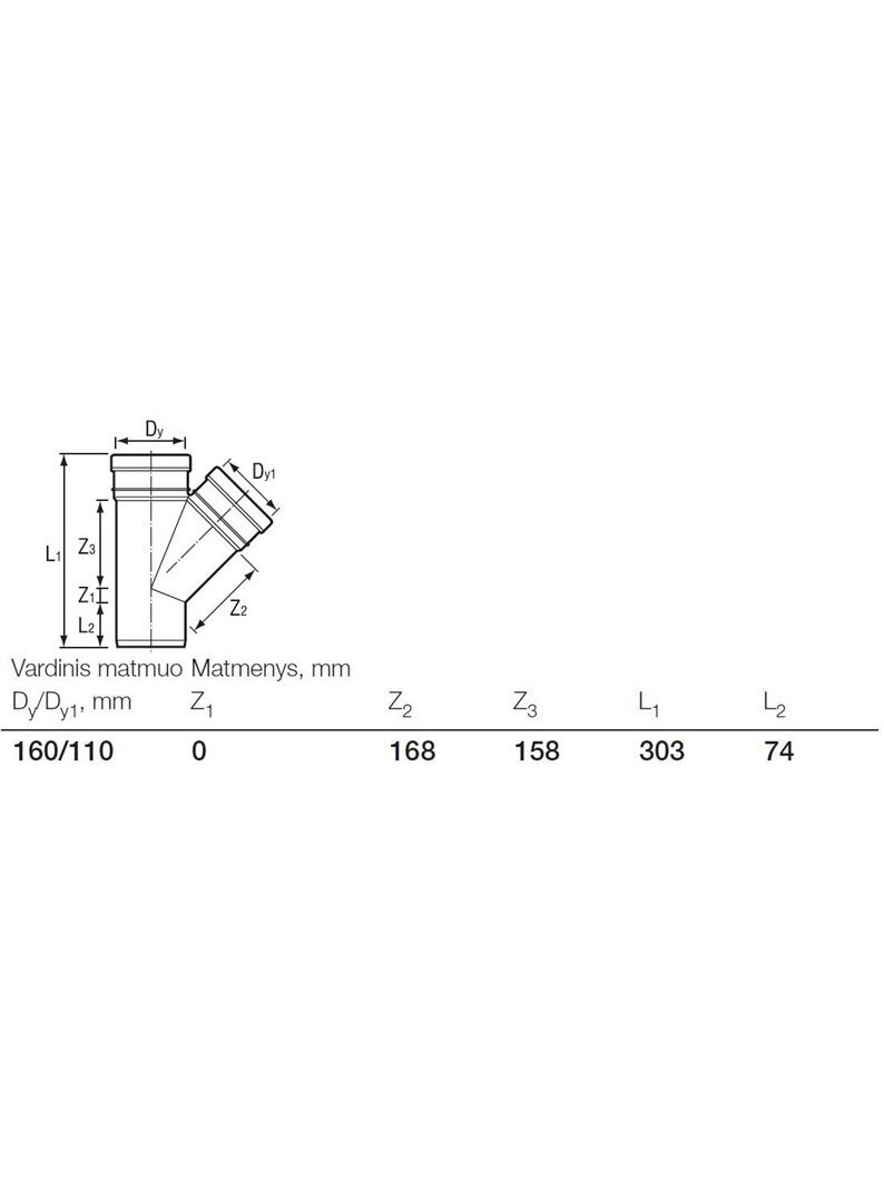 Lauko kanalizacijos trišakis Wavin, Ø 110 / 160 mm, 45° 1 Lauko kanalizacijos trišakis Wavin, Ø 110 / 160 mm, 45° 1