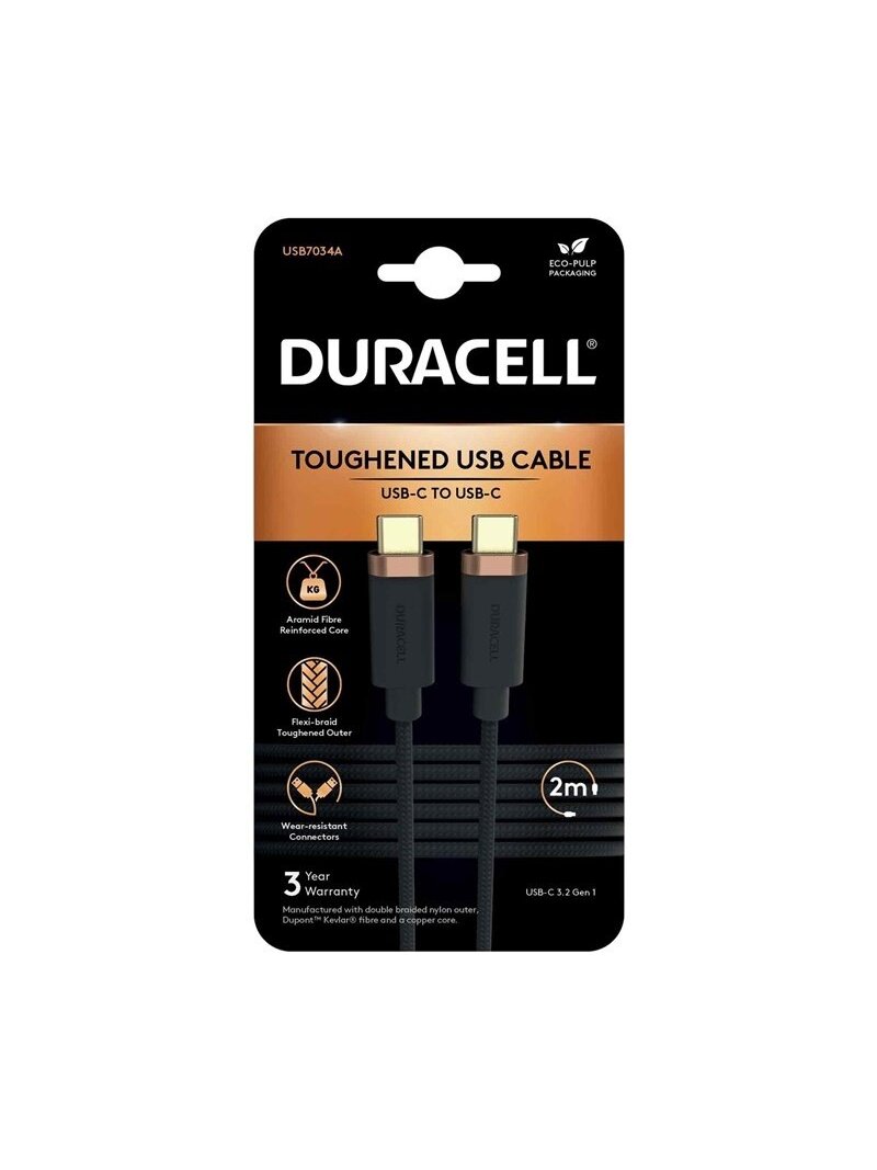 Laidas Duracell USB7034A, USB Type-C, 2 m, pilka