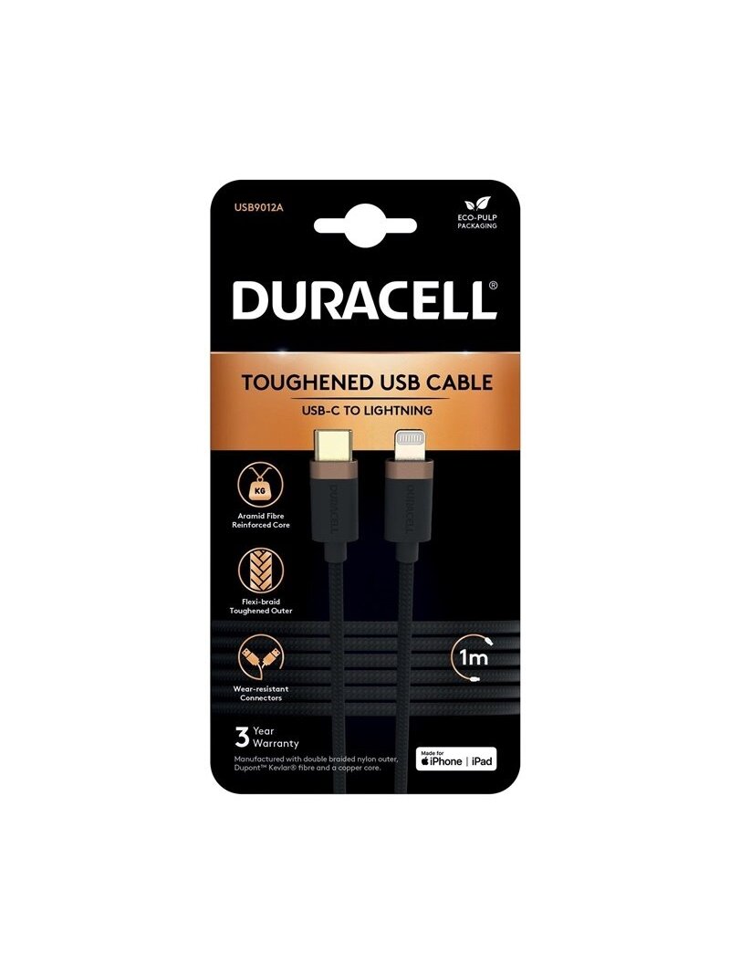 Laidas Duracell USB9012A, Lightning/USB-C, 1 m, pilka Laidas Duracell USB9012A, Lightning/USB-C, 1 m, pilka