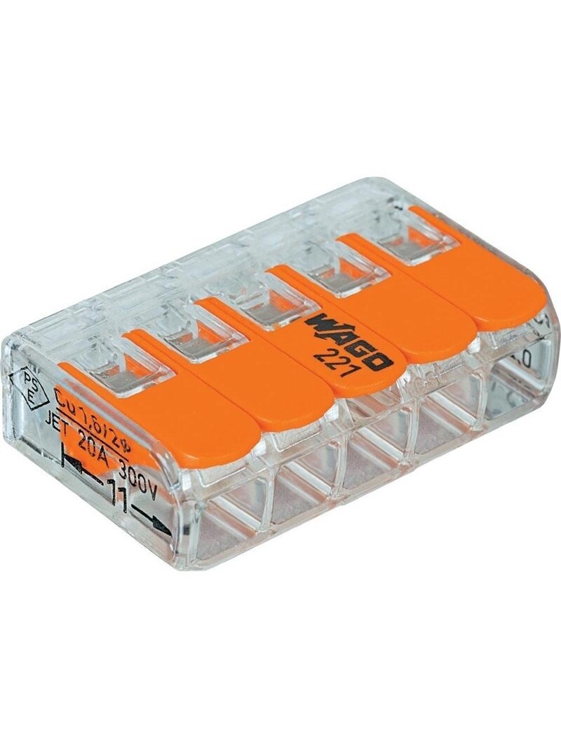 Laidų jungė Wago 221-415/5 5 x 0,02-4 mm², 450 V, 5 vnt.