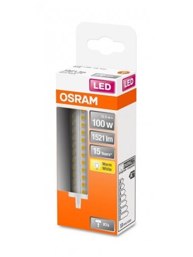 LED lemputė Osram R7S, 118mm, 12.5W, 2700K, 1521lm, skaidri 1 LED lemputė Osram R7S, 118mm, 12.5W, 2700K, 1521lm, skaidri 1
