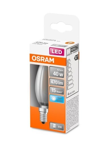 LED lempa Osram B35, 4W, E14, 4000K, 470lm, matinė