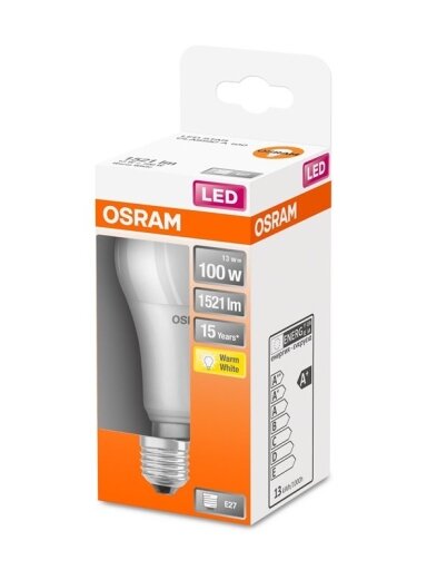 LED lemputė OSRAM, A60, E27, 13 W, 1521 lm, 2700 K