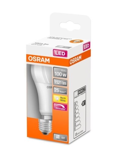 LED lemputė OSRAM, A60, E27, 13 W, 1521 lm, 2700 K