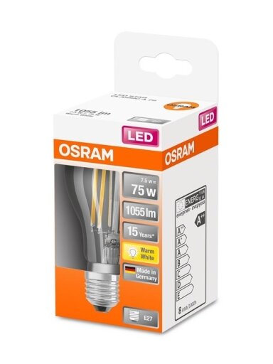 LED lemputė OSRAM, A60, E27, 7,5 W, 1055 lm, 2700 K