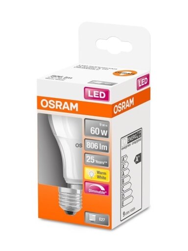 LED lemputė OSRAM, A60, E27, 9 W, 806 lm, 2700 K