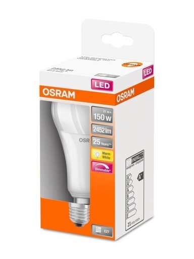 LED lemputė OSRAM, A70, E27, 21 W, 2452 lm, 2700 K