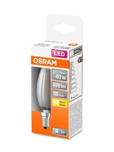 LED lemputė Osram, B35, 4W, E14, 2700K, 470lm, matinė