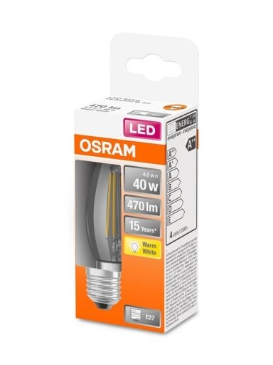 LED lemputė OSRAM, B35, E27, 4 W, 470 lm, 2700 K