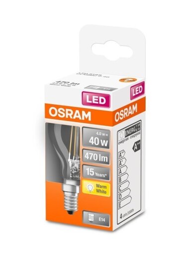 LED lemputė Osram Filamentinė, P45, 4W, E14, 2700K, 470lm