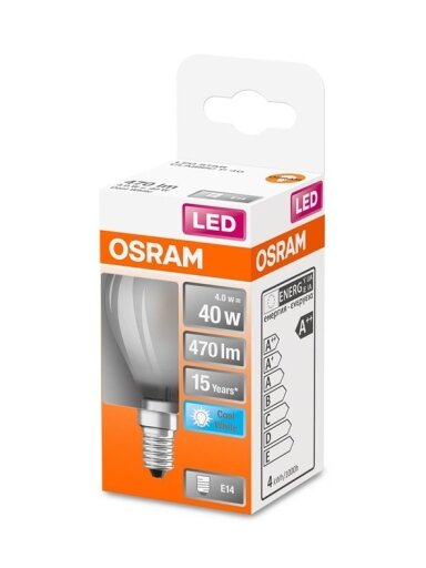 LED lemputė Osram, P45, 4W, E14, 4000K, 470lm, matinė