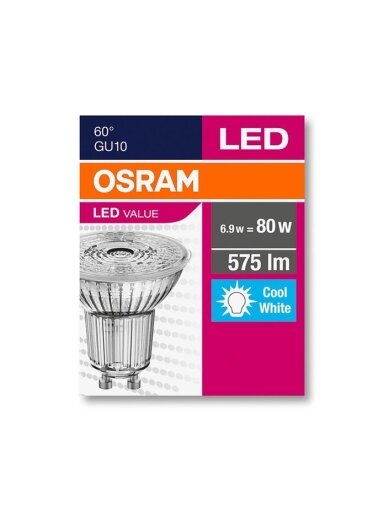 LED lemputė Osram PAR16, 6.9W, GU10, 4000K, 575lm