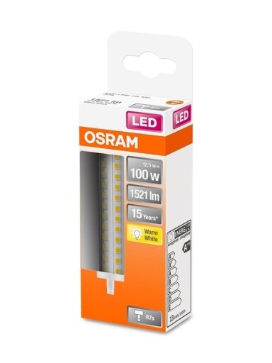 LED lemputė Osram R7S, 118mm, 12.5W, 2700K, 1521lm, skaidri