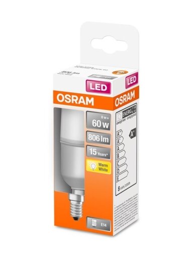 LED lemputė Osram STICK, 8W, E14, 2700K, 806lm, matinė