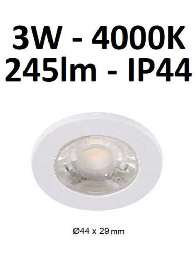 LED šviestuvas į pakalimą 3W - 4000K - IP44 baltas