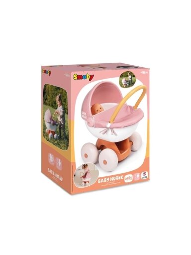 Lėlių vežimėlis Smoby Baby Nurse, balta/rožinė