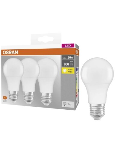 Lemputė Osram LED, A60, 2700 °K, E27, 8.5 W, 806 lm