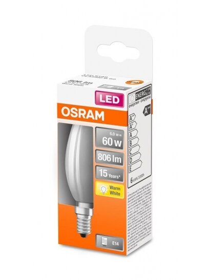 LED lemputė OSRAM, B35, E14, 6 W, 806 lm, 2700 K 1 LED lemputė OSRAM, B35, E14, 6 W, 806 lm, 2700 K 1