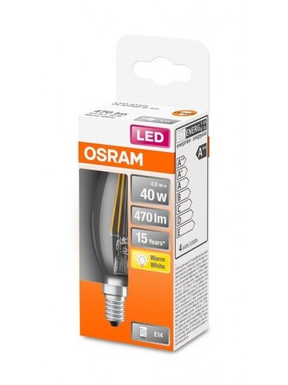 LED lemputė Osram Filamentinė, B35, 4W, E14, 2700K, 470lm 1