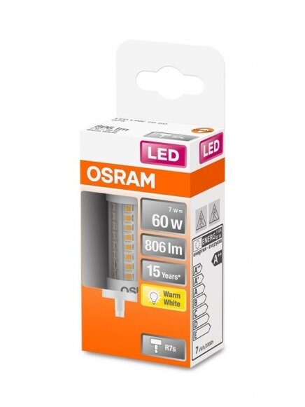 LED lemputė Osram, R7S, 78mm, 7W, 2700K, 806lm, skaidri 1 LED lemputė Osram, R7S, 78mm, 7W, 2700K, 806lm, skaidri 1