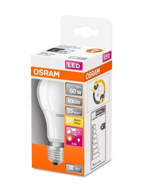 LED lemputė OSRAM su sensoriumi, A60 E27 9 W 806 lm, 2700 K 1 LED lemputė OSRAM su sensoriumi, A60 E27 9 W 806 lm, 2700 K 1