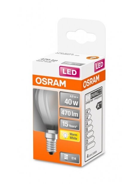 LED lemputė Osram, P45, 4W, E14, 2700K, 470lm, matinė 1 LED lemputė Osram, P45, 4W, E14, 2700K, 470lm, matinė 1