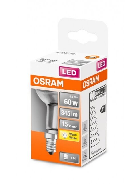 LED lemputė Osram R50, 36°, 4.3W, E14, 2700K, 345lm, skaidri 1 LED lemputė Osram R50, 36°, 4.3W, E14, 2700K, 345lm, skaidri 1