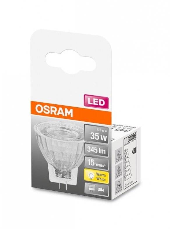 LED lemputė OSRAM, MR11, GU4, 4,2 W, 345 lm, 2700 K 1 LED lemputė OSRAM, MR11, GU4, 4,2 W, 345 lm, 2700 K 1