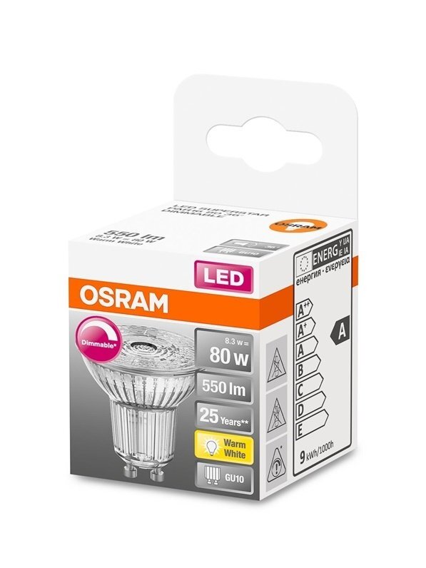 LED lemputė Osram PAR16 36°, 8.3W, GU10, 2700K, 550lm, dim 1 LED lemputė Osram PAR16 36°, 8.3W, GU10, 2700K, 550lm, dim 1