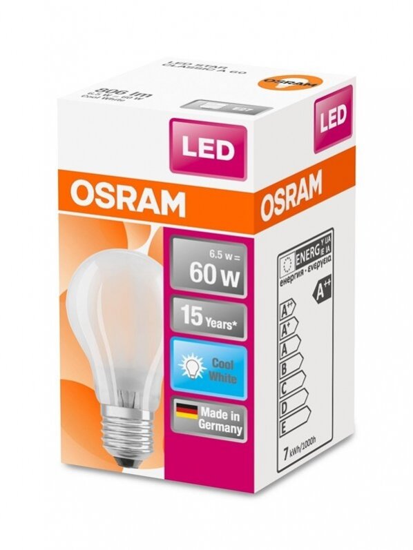 LED lemputė OSRAM, A60, E27, 6,5 W, 806 lm, 4000 K 2 LED lemputė OSRAM, A60, E27, 6,5 W, 806 lm, 4000 K 2