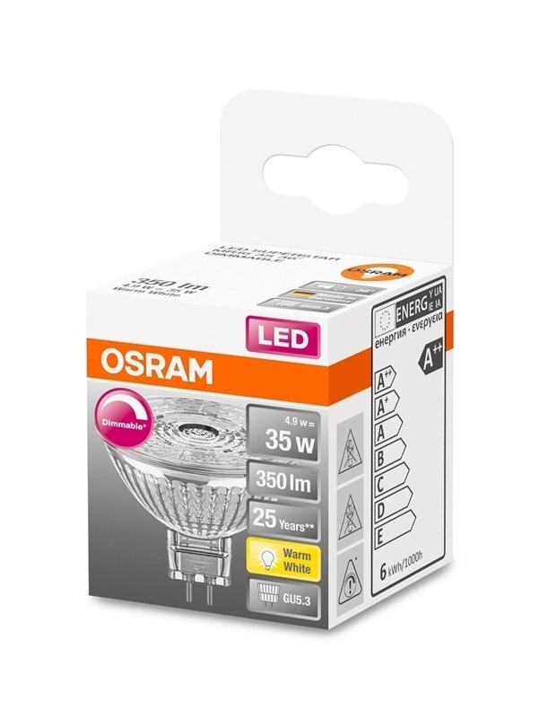 LED lempa Osram, MR16, 36°, 4.9W, GU5.3, 927, dimer 1 LED lempa Osram, MR16, 36°, 4.9W, GU5.3, 927, dimer 1