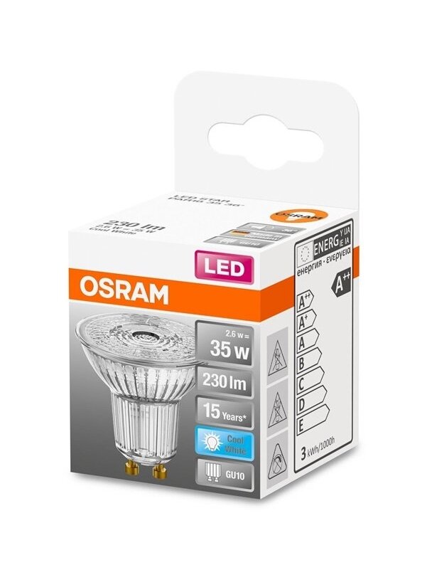 LED lemputė Osram PAR16 36°, 2.6W, GU10, 4000K, 230lm, skaid 1 LED lemputė Osram PAR16 36°, 2.6W, GU10, 4000K, 230lm, skaid 1