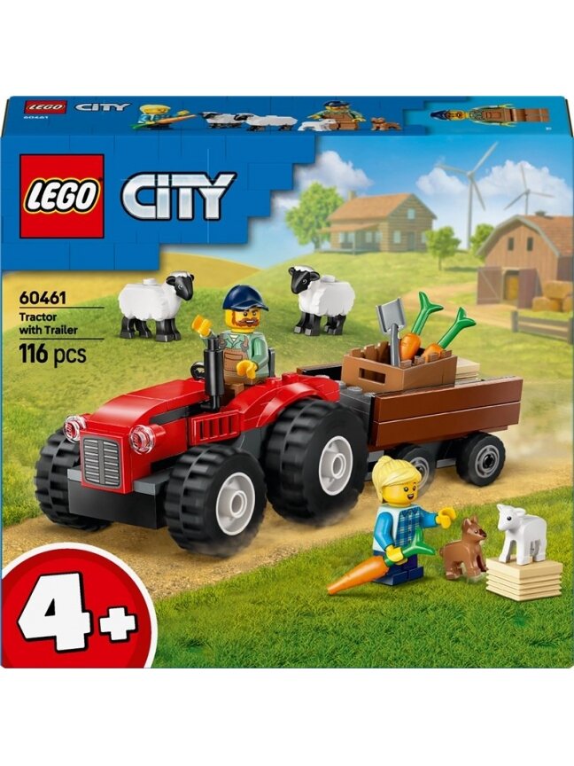 LEGO® City Red Farm Tractor with Trailer & Sheep, 116 vnt. LEGO® City Red Farm Tractor with Trailer & Sheep, 116 vnt.