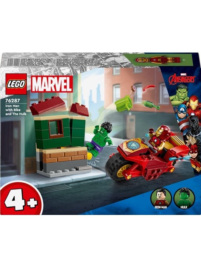 LEGO® Marvel Geležinis žmogus su motociklu ir Halkas 76287