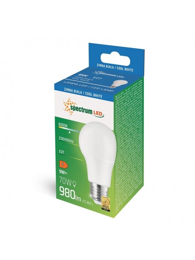 Lemputė Spectrum LED, E27 A60 9W 3000K 820LM PL 1 Lemputė Spectrum LED, E27 A60 9W 3000K 820LM PL 1