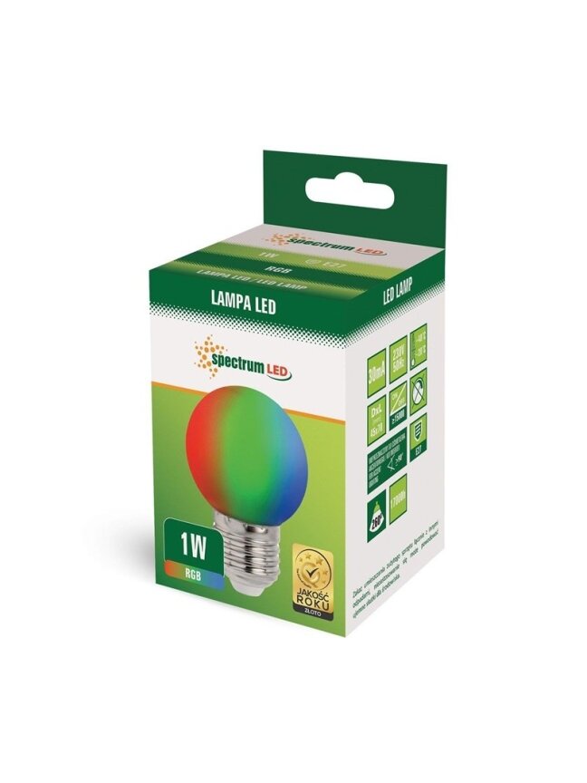 Lemputė Spectrum LED, P45, rgb, E27, 1 W, 10 lm 1 Lemputė Spectrum LED, P45, rgb, E27, 1 W, 10 lm 1
