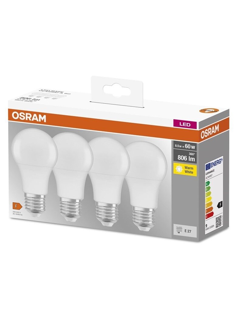 LED lemputė Osram A60, 8.5W, E27, 2700K, 806lm, 4vnt. 1