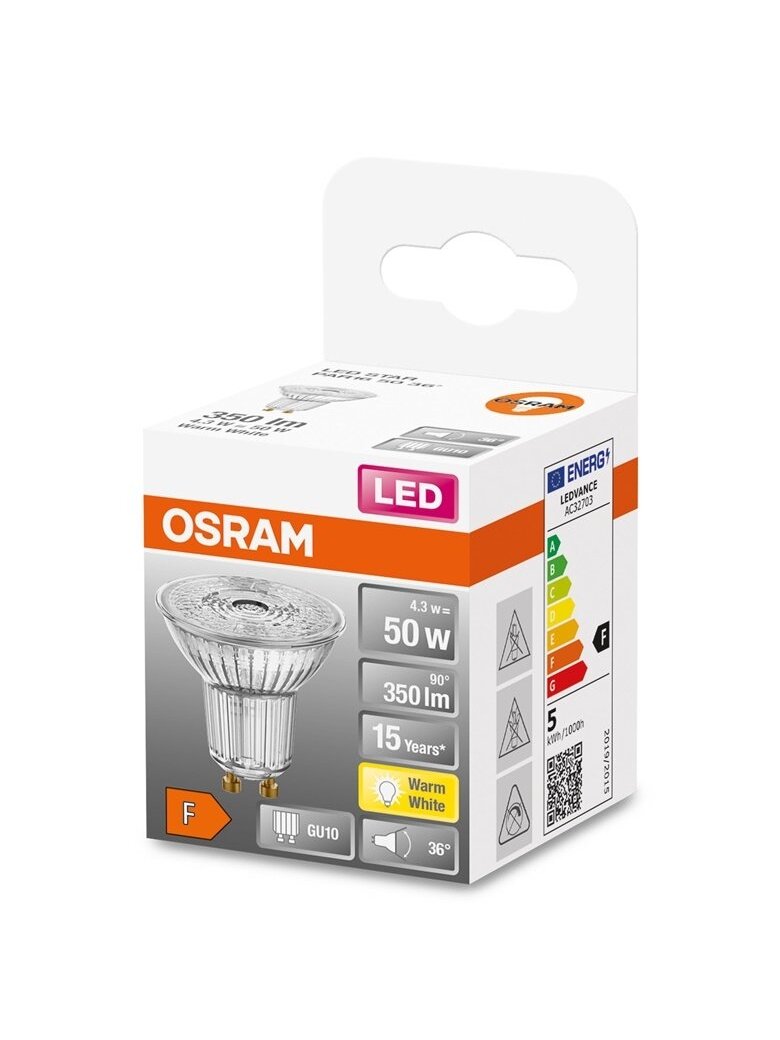 LED lemputė Osram PAR16, 36°, 4,3W, GU10, 2700K, 350lm 1 LED lemputė Osram PAR16, 36°, 4,3W, GU10, 2700K, 350lm 1